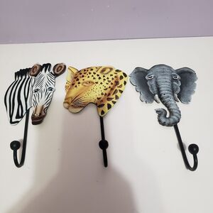 Metal Safari Animal Kids Wall Decor Coat Hat Towel Hook Lot Of 3 / 7"